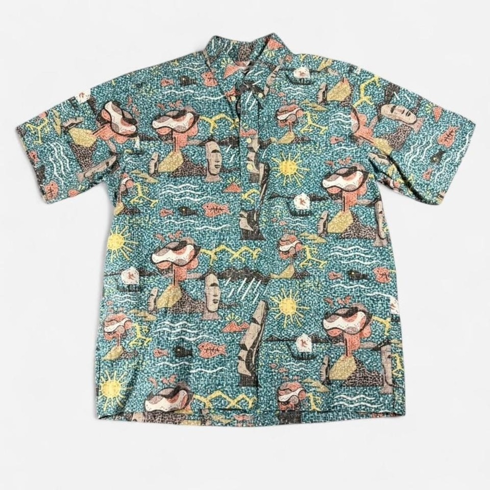 Reyn Spooner Stone Head RARE Vintage Men's Button Up Short Sleeve Sz XL‎